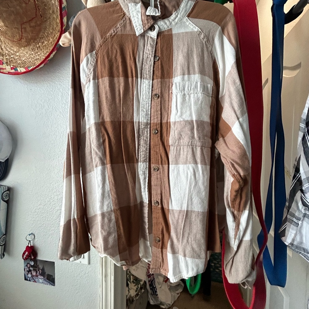 SO Tan and White Plaid Shirt long sleeve